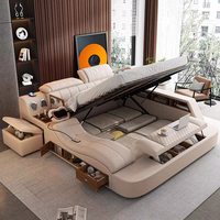 Modernes intelligentes Massage bett aus hochwertigem Leder Tatami Charging Storage Master Bed Doppelbett für Schlafzimmer