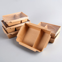 Boîte à repas rapide YBLPAK à 2 compartiments en papier kraft avec couvercle en plastique, boîtes rectangulaires jetables de qualité alimentaire, imperméables et de haute qualité