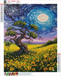 Pittura Diamantata Fai <span class=keywords><strong>da</strong></span> Te 5D <span class=keywords><strong>Notte</strong></span> Stellata, con Diamanti Rotondi a Copertura Totale, Stile <span class=keywords><strong>Van</strong></span> <span class=keywords><strong>Gogh</strong></span>, Mosaico Paesaggistico, Decorazione Murale 40x50cm - Product Image 2