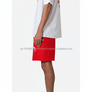 Short de jogging de course en plein air pour homme avec logo personnalisé impression graphique par sublimation en coton rouge quantité minimale de commande bas 6XL peinture éclaboussée à l'ourlet brut - Product Image 1