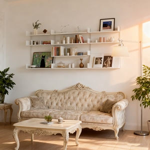 Модульная настенная система полок из белой стали с регулируемыми направляющими для хранения одежды в гостиной — 5-слойный современный дизайн - Product Image 2