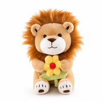 Peluche Lion Mignon en Coton Brodé de Fleurs, Rembourrée en Coton PP, Jouet Anti-Stress pour Enfants