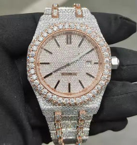 Montre de luxe pour homme en quartz de qualité supérieure, boîtier en alliage, bracelet en acier inoxydable, cadran en cristal de saphir, diamant taille moissanite brillant - Product Image 6