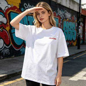 T-<span class=keywords><strong>shirt</strong></span> surdimensionné personnalisé pour <span class=keywords><strong>femme</strong></span> 100 % coton, vierge, avec impression de logo personnalisé, délavé, style streetwear décontracté, haut à manches courtes pour <span class=keywords><strong>femme</strong></span> - Product Image 3