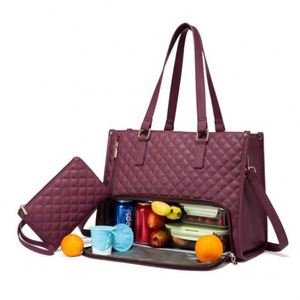 Bolso Tote Retro de Color Sólido Acolchado, Gran Capacidad, Cierre de Cremallera, Dos Correas, Material PU, Forro de Poliéster para Mujer - Product Image 2