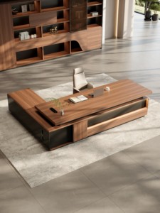 Escritorio Ejecutivo de Lujo, Moderno, de Madera, en Forma de L, Mesa para CEO o Jefe con Gabinete de Almacenamiento, Muebles para Oficina en Casa - Product Image 1