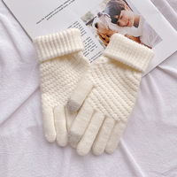 Gants d'extérieur quatre saisons pour femme, style coréen, épais, compatibles écran tactile, coupe-vent, en polyester tricoté doux, polaire chaude, motif ananas