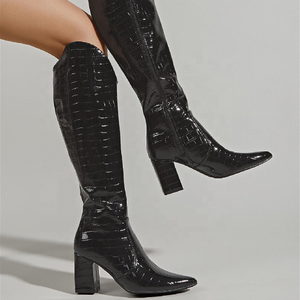 2021 Wholesale <b>Boots</b> for Ladies Pointed Toe Animal Print Upper Side Zip Sexy Knee High <b>Boots</b> Shoes Chunky Heel - Product Image 4