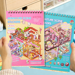 Mini House PET Scene Sticker Book, 8 pegatinas transparentes <span class=keywords><strong>de</strong></span> simulación <span class=keywords><strong>de</strong></span> panadería, cafetería, animales pequeños y muebles para diario, collage DIY - Product Image 2