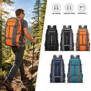 50L Hiking Backpack Water Resistant Travel Rucksack with Dual Front Zippers Padded Straps Chest Belt for Camping Trekking Sports - Product Image 1