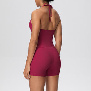 Débardeur de compression pour femme grande taille, couleur unie, col asymétrique, détail à nouer, soutien-gorge rembourré, imperméable, séchage rapide, coupe ajustée - Product Image 5