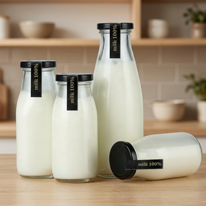 OSHOW Clear <b>Glass</b> <b>Milk</b> <b>Bottles</b> Screw Cap Decal Printed 200ml 250ml 500ml 1000ml for Dairy Packaging - Product Image 3