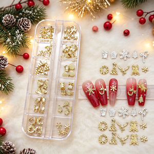 Breloques pour ongles en alliage de Noël en boîte, mélange or et argent, motifs élan, cloche, flocon de neige, décorations métalliques pour nail art, pour manucure, vente en gros - Product Image 4