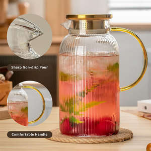 Pichet à eau en <span class=keywords><strong>verre</strong></span> borosilicate transparent de luxe, résistant à la chaleur, de haute qualité, durable, best-seller, 68 oz, avec couvercle - Product Image 3