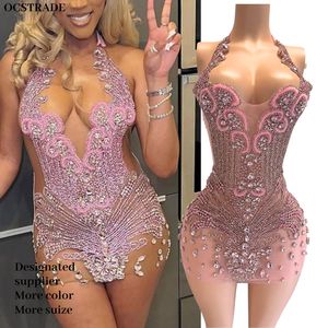 Ocstrade <span class=keywords><strong>Vestido</strong></span> Sperkly Rhinestone con cuentas apliques Panel <span class=keywords><strong>Vestido</strong></span> de lujo Sexy Mujeres Night Club Pink <span class=keywords><strong>Vestido</strong></span> de cumpleaños para mujeres - Product Image 1
