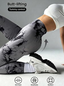 High Waist <b>Tie</b> <b>Dye</b> Yoga <b>Leggings</b> Full Length Sublimation Print Spandex Polyester Four-Way Stretch Ruched Butt Design - Product Image 4