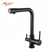 Robinet de cuisine contemporain à double poignée pivotant à 360° en laiton avec eau chaude/froide et filtre à eau potable, garantie 3 ans pour les hôtels