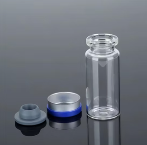 <b>Crimp</b> Neck Clear Glass Vials With Bright Blue Aluminum Caps Unmarked Empty Small Glass Vessel Without Label - Product Image 1