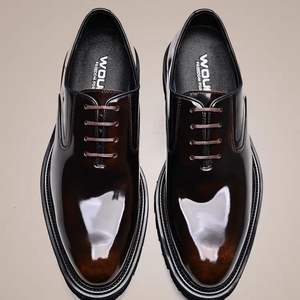 Autumn/Spring New Style Business Formal Genuine Leather Glossy <b>Lace</b>-Up Oxford <b>Shoes</b> Breathable Lightweight Anti-Slip Thick Sole - Product Image 2