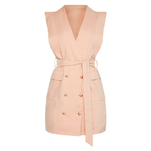 Mini <span class=keywords><strong>abito</strong></span> con tunica <span class=keywords><strong>rosa</strong></span> senza maniche con bottoni dorati con scollo a v Casual da donna - Product Image 4