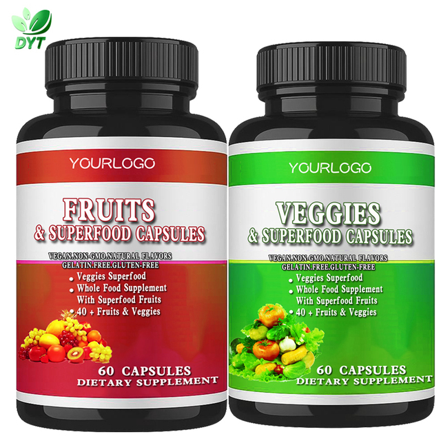 OEM Adult Dietary Fiber Supplement Vegan Whole Food Fruit Vegetable Capsules Metabolism Boosting Skin Brightening Natural Health