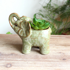 Maceta Moderna de Cerámica con Diseño de Elefante Bebé Auspicioso, Esmalte Cambiado en Horno, para Suculentas o Decoración de Escritorio - Product Image 2
