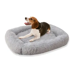 Hot sale cushion cuddler comfort cat dog soft faux fur round fluffy donut plush luxury pet dog cat bed