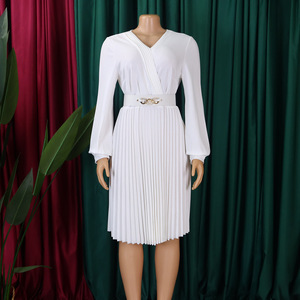 D497时尚2024秋季高品质修身v领时尚优雅纯色褶裥超大非洲办公休闲装 - Product Image 6