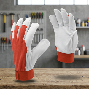 JNA GROUP Leather Work <b>Gloves</b> White <b>Red</b> Knit Wrist Anti-Slip General Purpose Abrasion Resistant Fingertips 7 oz 10 Inch - Product Image 5