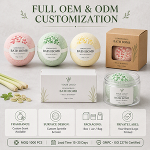 Bombe de bain effervescente artisanale au beurre de karité et à la citronnelle, hydratante et rafraîchissante, pour tous types de peaux, OEM ODM 100g - Product Image 1