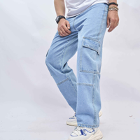 Nouveau pantalon cargo décontracté pour homme, style hip-hop, respirant, avec boutons, double poche stéréo, en denim tricoté, couleur unie, collection printemps-automne