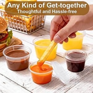 1000 sets de gobelets portionneurs en plastique de qualité alimentaire sans BPA de 80 ml avec couvercles, petits gobelets transparents pour shots de gelée, contenants jetables pour condiments - Product Image 5