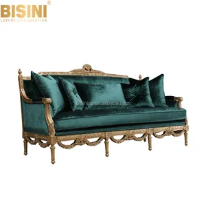 Роскошный элегантный классический зеленый двухместный диван BISINI в стиле ретро, Королевский диван из золотой фольги для замка