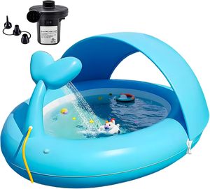 Blue Whale <b>Inflatable</b> Sprinkler <b>Pool</b> with Sun Canopy Outdoor Water Play Toy <b>for</b> Kids - Product Image 1