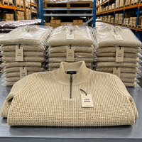 Pull col roulé personnalisé pour homme en maille gaufrée avec fermeture éclair courte, en coton à manches longues, automne-hiver, OEM, vente en gros, marque privée, en vrac