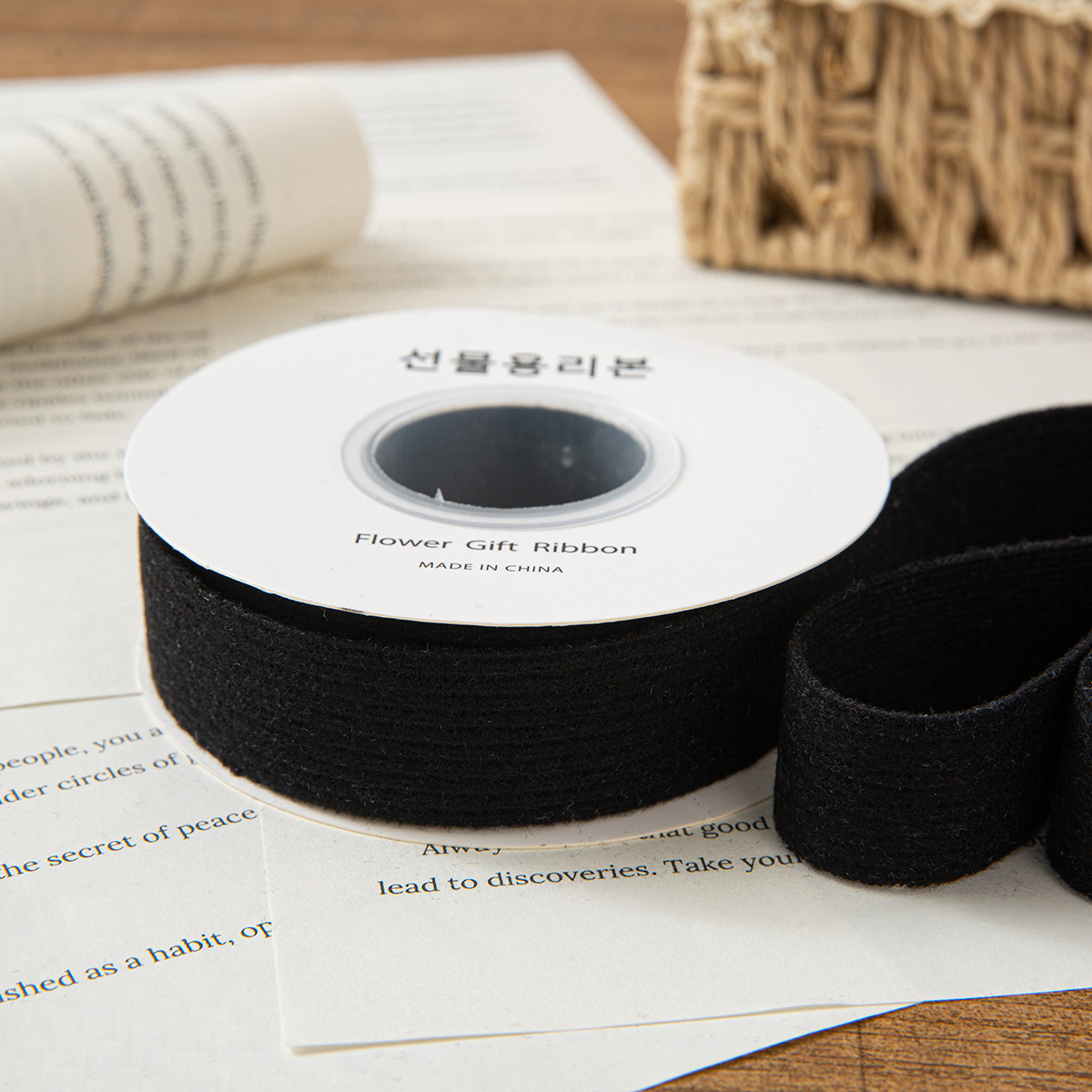 2.5cm black woolen knitted ribbon 1 yard (25 yards/roll)