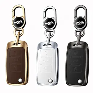यूनिवर्सल कार कुंजी केस रिमोट जस्ता मिश्र धातु चमड़े की स्मार्ट कुंजी फॉब शेल कवर वीडब्ल्यू के लिए कीचेन कुंजी बैग कवर