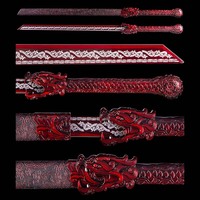 Manche de sabre 1065CS rouge foncé fait main avec gravure de dragon en relief intégral, fourreau à motif texturé vintage pressé