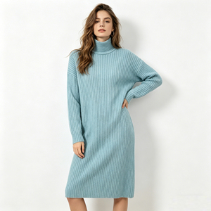 <span class=keywords><strong>Abito</strong></span> Maglione <span class=keywords><strong>Oversize</strong></span> a Collo Alto Effetto Cashmere da Donna, Vestito Midi a Costine a Maniche Lunghe ODM Casual Ampio per l'Inverno Streetwear - Product Image 1