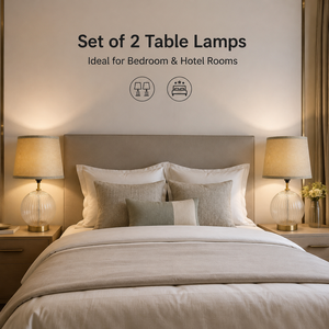 Ensemble de 2 lampes de table modernes en verre et tissu avec base en métal, ampoule E27, pour chambre à coucher, hôtel, décoration de table de nuit, lumière ambiante - Product Image 2