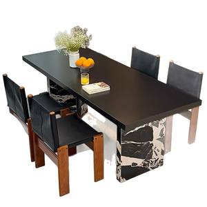 Modern Rectangular Dining <b>Table</b> With Marble Base Black And White Design For Dining Room Stable Structure - Product Image 5