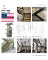 CBMmart Glas geländer Treppen Eiche Holz Profil Riser Gebäude Indoor Outdoor Stahl Gerade Mono Stringer Treppe mit LED-Leuchten