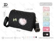 Borsa a tracolla da donna con catena e decorazione a fiocco, colore unico, in poliestere, stile per tutte le stagioni - Product Image 1
