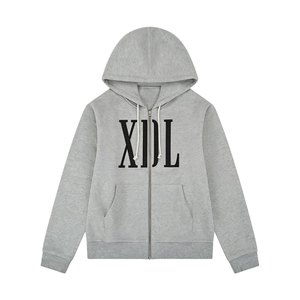 Sweat-shirt à capuche gris Y2K personnalisé pour homme et femme, avec lettres graphiques appliquées et brodées, coupe oversize et ample, style streetwear et hip-hop - Product Image 1