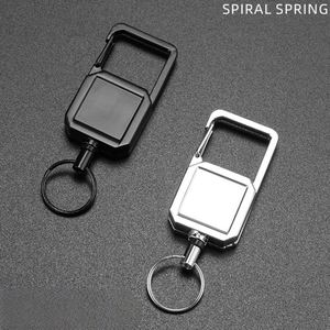Porte-clés carré tout métal personnalisé avec logo pour les amateurs de plein air, avec gravure laser à motif collé et boucle EasyPull - Product Image 4