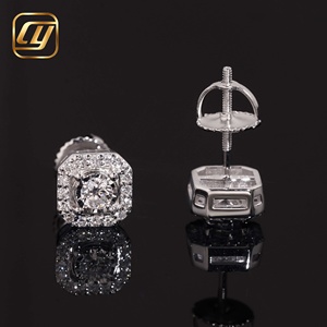 Square Bezel Round Brilliant Lab Grown Diamond Stud <b>Earrings</b> 925 Sterling <b>Silver</b> Screw <b>Back</b> IGI Certified Jewelry Bulk Stock - Product Image 2