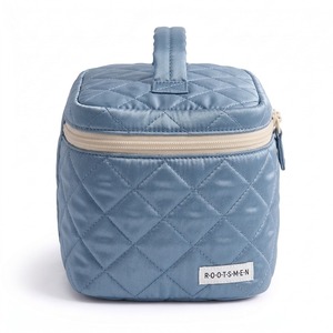 Estuche de Maquillaje Acolchado de Satén Azul Polvoriento con Pespunte de Diamantes, Bolsa Grande para Maquillaje con Asa de Transporte, Cremallera, Logotipo Personalizado OEM, para Viaje - Product Image 6