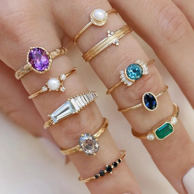 14K 18K Vergulde Multi-Color Regenboog Verloving Edelsteen Kristallen Ring Gouden Leverancier Sterling Zilveren Ringen Voor Vrouwen