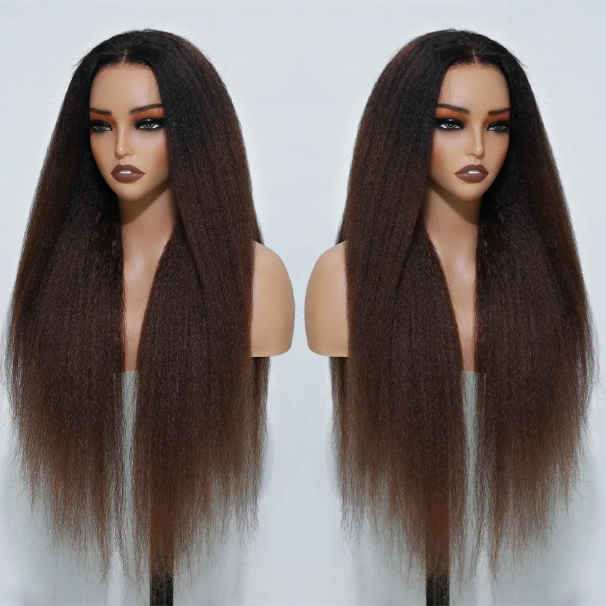 Rambut India mentah 13x4 Wig Yaki tanpa lem renda pra-potongan, Wig renda simpul diputihkan rambut manusia, Wig lurus keriting warna dengan kepadatan 180%