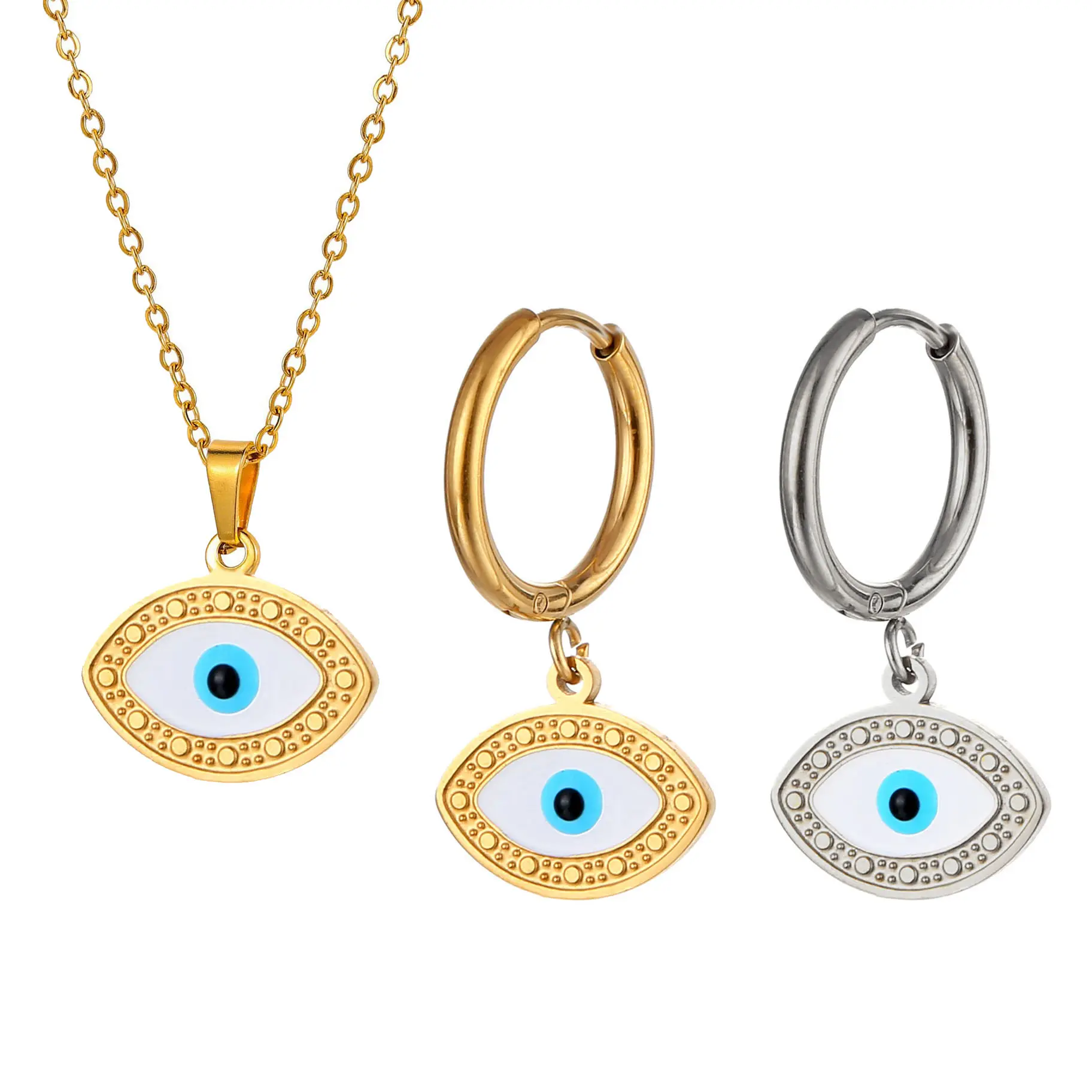 Fashion Jewelry Sets Hot Sale Gold Plated Devil Eyes Necklace Earrings Set Blue Evil Eyes Pendant Necklace For Women